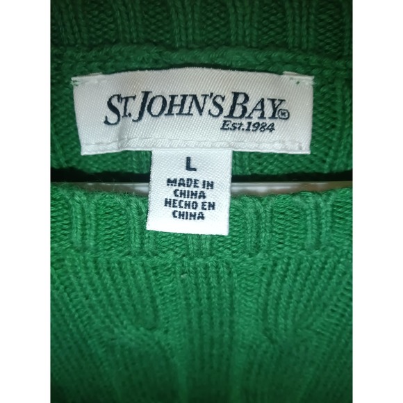 St Johns Bay Green Cable Knit Sweater Womens Large Crew Neck Long Sleeve Pullove - Picture 2 of 3